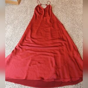 BCBGMaxAzria Red Sleeveless Satin Halter Maxi Dress OBO
